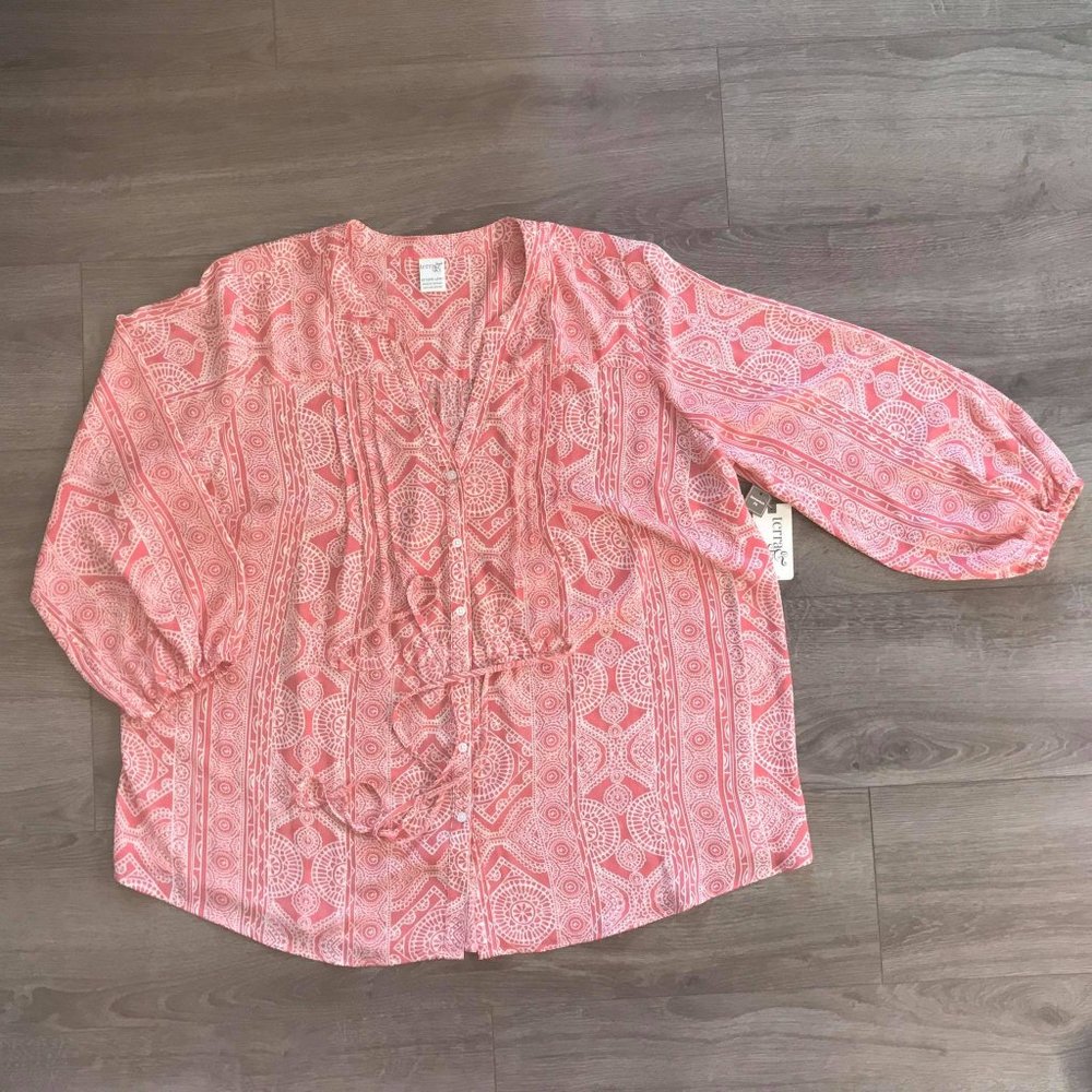 Terra Sky Mandala Print Button Down Shirt Size 1X NWT